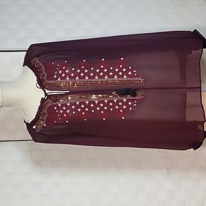 Altuzarra NWT Size S- Women's Plum Red Embellished Sheer Blouse